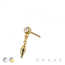 316L SURGICAL STEEL THREADLESS PUSH IN DANGLE SPIKE ROUND CZ TOP PART